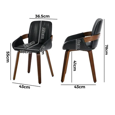 DCH-AIC-NEO-BK-2PC Oikiture 2x Dining Chairs PU Leather Kitchen Chairs Bentwood Armchair Black