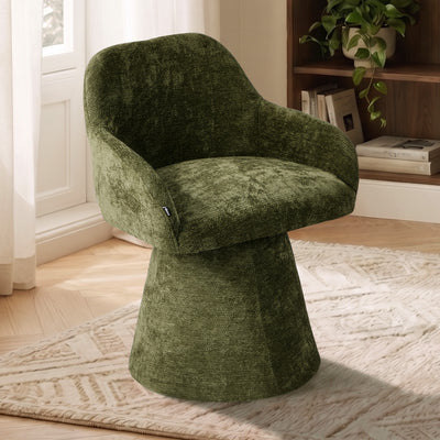 DCH-ALAN-CH-GN Oikiture Dining Chair Swivel Armchair Lounge Accent Chairs Chenille Green