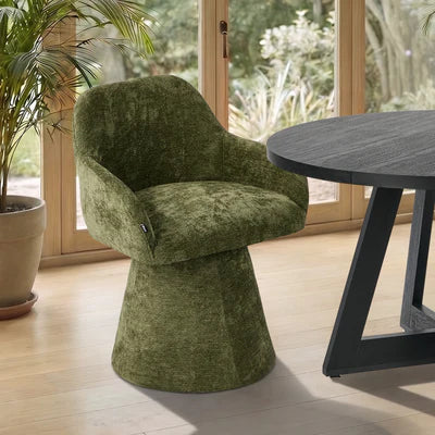 DCH-ALAN-CH-GN Oikiture Dining Chair Swivel Armchair Lounge Accent Chairs Chenille Green