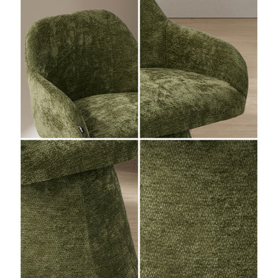 DCH-ALAN-CH-GN Oikiture Dining Chair Swivel Armchair Lounge Accent Chairs Chenille Green