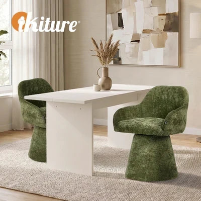 DCH-ALAN-CH-GN Oikiture Dining Chair Swivel Armchair Lounge Accent Chairs Chenille Green