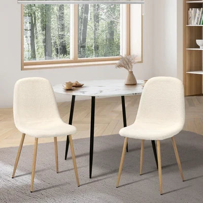 DCH-ECO-SP-WHWD-2PC Oikiture Dining Chairs Kitchen Accent Chair Lounge Sherpa White and Wooden