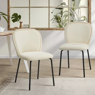 DCH-EDGE-BG-2PC Oikiture 2x Dining Chairs Kitchen Accent Chairs Chenille Pad Metal Legs Beige