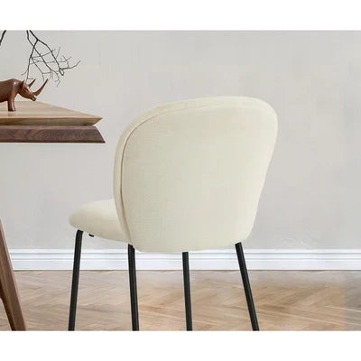 DCH-EDGE-BG-2PC Oikiture 2x Dining Chairs Kitchen Accent Chairs Chenille Pad Metal Legs Beige