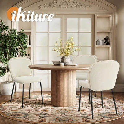 DCH-EDGE-BG-2PC Oikiture 2x Dining Chairs Kitchen Accent Chairs Chenille Pad Metal Legs Beige