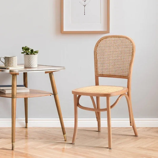DCH-FJ-BALI-WD Oikiture Dining Chairs Wooden Rattan Beige
