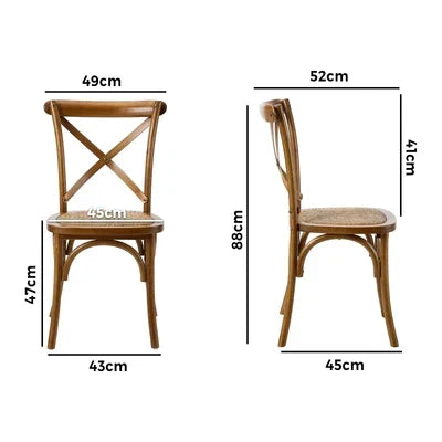 DCH-FJ-KRO-WN-2PC Oikiture 2PCS Crossback Dining Chair Solid Birch Timber Wood Rattan Seat Walnut