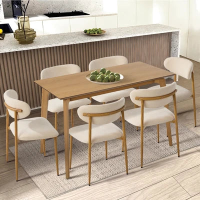 DCH-HD-SPA-WDBG-2PC Oikiture 2x Dining Chairs Kitchen Chair Cafe Lounge Chair Boucle Beige and Natural
