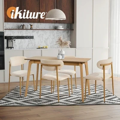 DCH-HD-SPA-WDBG-2PC Oikiture 2x Dining Chairs Kitchen Chair Cafe Lounge Chair Boucle Beige and Natural