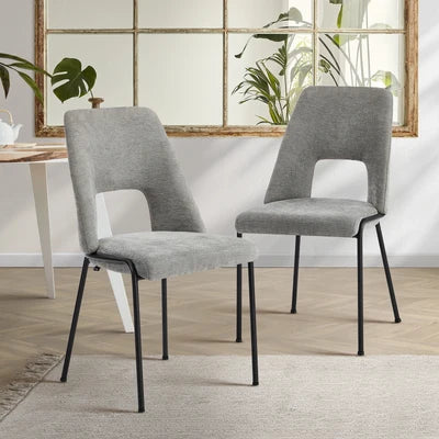 DCH-HOLO-GY-2PC Oikiture 2x Dining Chairs Chenille Fabric Kitchen Side Chair Grey