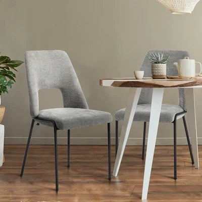 DCH-HOLO-GY-2PC Oikiture 2x Dining Chairs Chenille Fabric Kitchen Side Chair Grey