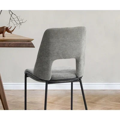 DCH-HOLO-GY-2PC Oikiture 2x Dining Chairs Chenille Fabric Kitchen Side Chair Grey