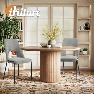 DCH-HOLO-GY-2PC Oikiture 2x Dining Chairs Chenille Fabric Kitchen Side Chair Grey