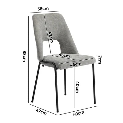 DCH-HOLO-GY-2PC Oikiture 2x Dining Chairs Chenille Fabric Kitchen Side Chair Grey