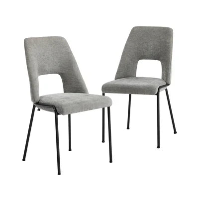 DCH-HOLO-GY-2PC Oikiture 2x Dining Chairs Chenille Fabric Kitchen Side Chair Grey