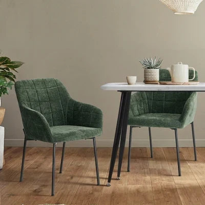 DCH-JORN-CH-GN-2PC Oikiture 2x Dining Chairs Kitchen Accent Armchairs Chenille Fabric Green