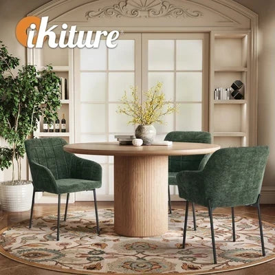 DCH-JORN-CH-GN-2PC Oikiture 2x Dining Chairs Kitchen Accent Armchairs Chenille Fabric Green