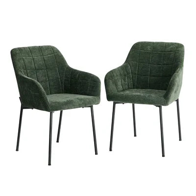 DCH-JORN-CH-GN-2PC Oikiture 2x Dining Chairs Kitchen Accent Armchairs Chenille Fabric Green