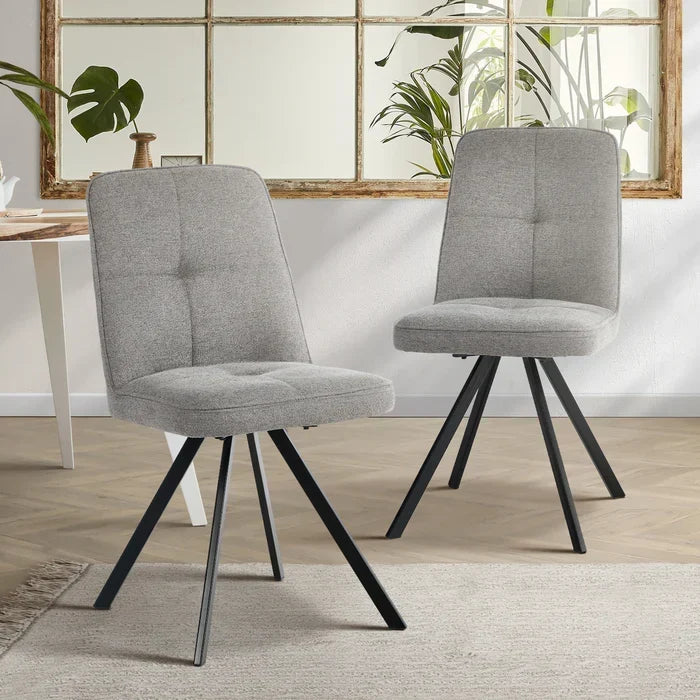 DCH-LOUIE-GY-2PC Oikiture 2x Dining Chair Kitchen Seat Linen Fabric Accent Chair Grey