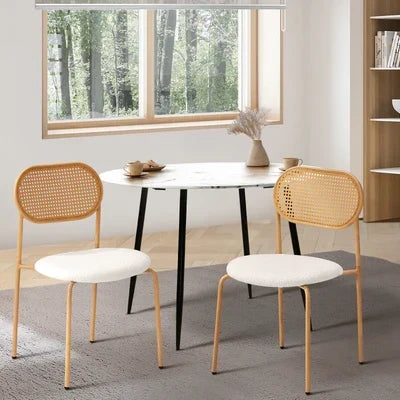 DCH-RATSPA-WH-2PC Oikiture 2PCS Dining Chair Accent Chairs Rattan Furniture Sherpa White