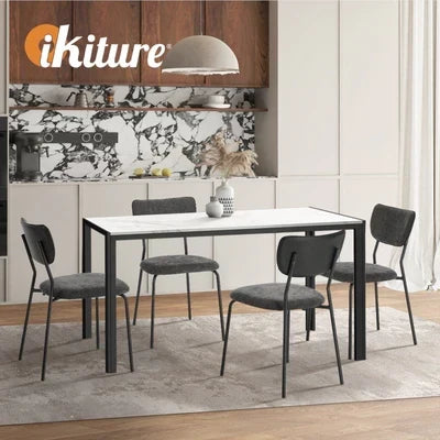 DCH-SUM-LN-GY-4PC Oikiture Set of 4 Dining Chairs Linen Fabric Padded Seat Grey