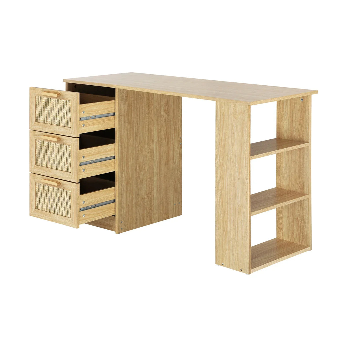 DK-A22-RAT-WD Oikiture Computer Desk Drawers Storage Shelf Laptop Student Study Office Table