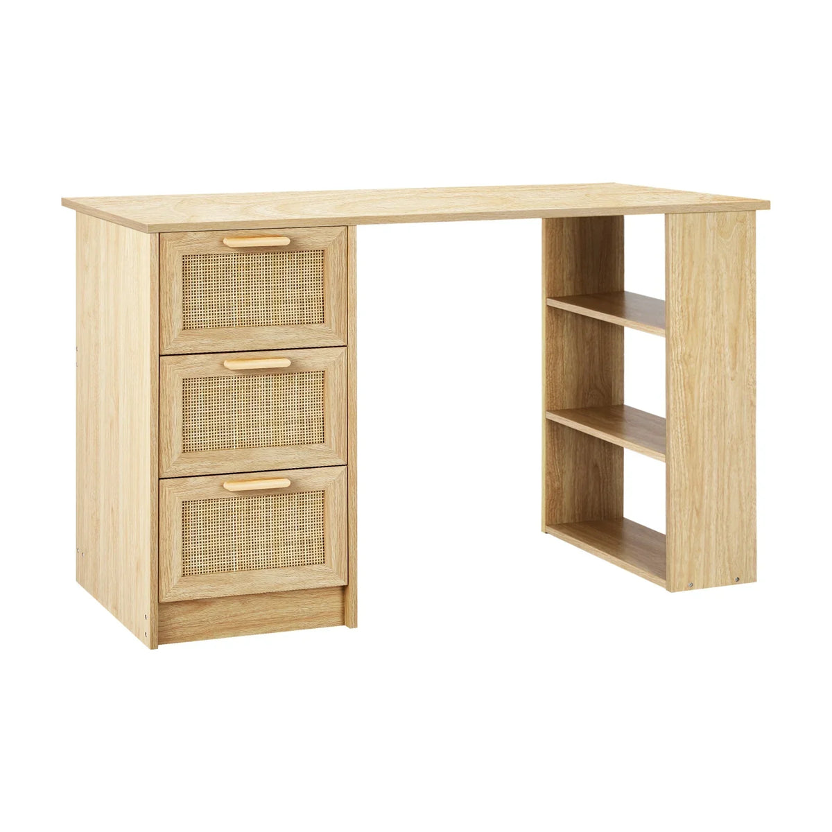 DK-A22-RAT-WD Oikiture Computer Desk Drawers Storage Shelf Laptop Student Study Office Table