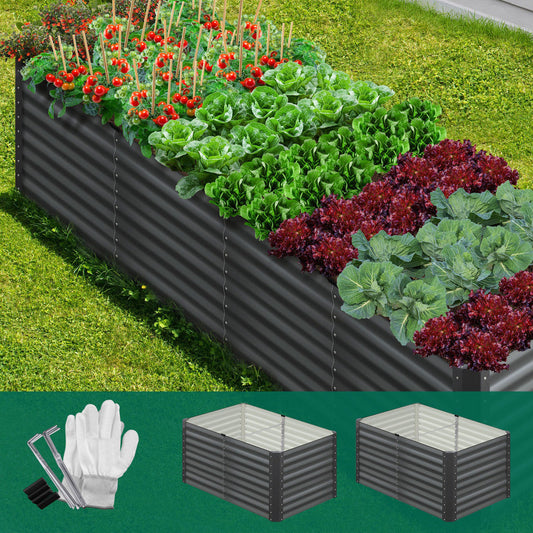 GB-73-16080-GY-2PC Livsip Raised Garden Bed Galvanised Steel 320x80x73CM