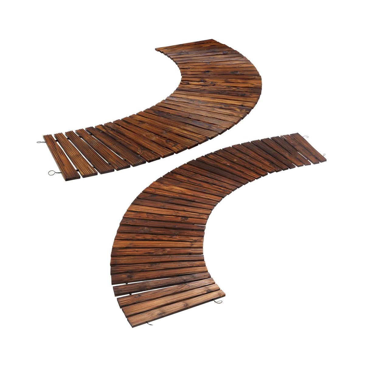 OD-WD-PWC-CA-2PC Livsip 2PC Curved Garden Wooden Pathway 8ft Roll-Out Curved Wood Walkway Backyard