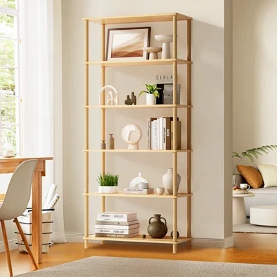 DS-BOHO-5TIER-WD Oikiture Bookshelf 5 Tier Display Shelf Storage Shelves Stand Rack Natural