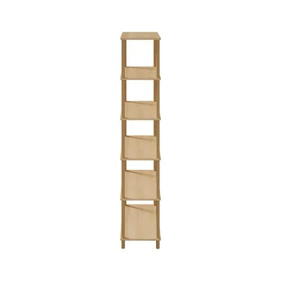DS-BOHO-5TIER-WD Oikiture Bookshelf 5 Tier Display Shelf Storage Shelves Stand Rack Natural