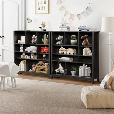 DS-MF-PANE-4S-BK-AB Oikiture Bookshelf Bookcase Display Shelf 4-Tier Storage Cabinet Black