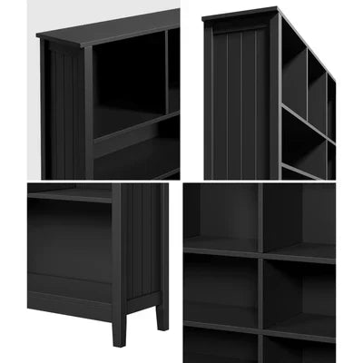 DS-MF-PANE-4S-BK-AB Oikiture Bookshelf Bookcase Display Shelf 4-Tier Storage Cabinet Black