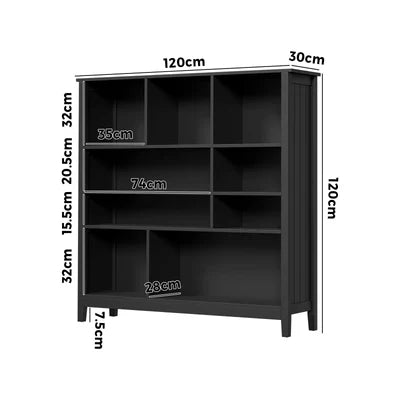 DS-MF-PANE-4S-BK-AB Oikiture Bookshelf Bookcase Display Shelf 4-Tier Storage Cabinet Black