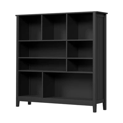 DS-MF-PANE-4S-BK-AB Oikiture Bookshelf Bookcase Display Shelf 4-Tier Storage Cabinet Black