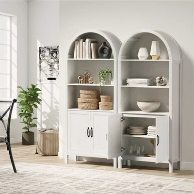 DS-XF-ARCH-2D-WH Oikiture Arched Bookshelf Display Shelf Bookcase Bookshelves Storage White