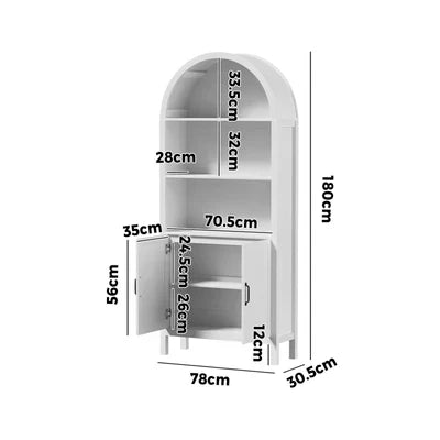 DS-XF-ARCH-2D-WH Oikiture Arched Bookshelf Display Shelf Bookcase Bookshelves Storage White