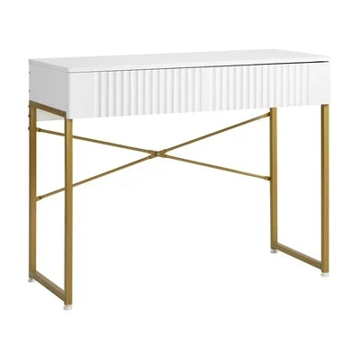 DT-HH-GLORY-WHGD Oikiture Dressing Table Vanity Makeup Desk 2 Drawers White and Gold