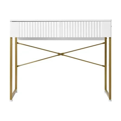 DT-HH-GLORY-WHGD Oikiture Dressing Table Vanity Makeup Desk 2 Drawers White and Gold
