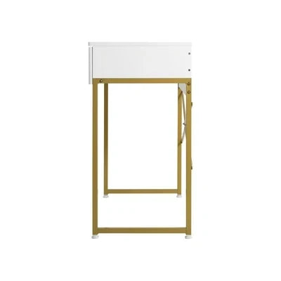DT-HH-GLORY-WHGD Oikiture Dressing Table Vanity Makeup Desk 2 Drawers White and Gold