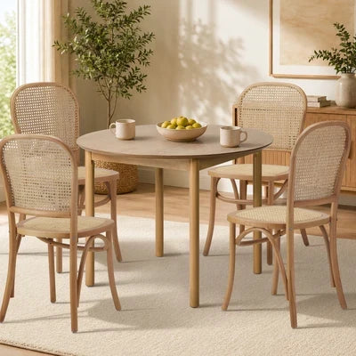 DTB-NN-D100-WD Oikiture Wooden Dining Table 100cm Round Table 4 Seater Pine Wood Legs Natural