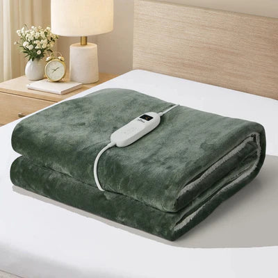 EBK-B-TRUG-WH-GN Bedra Electric Throw Rug Dual Side Heated Blanket Flannel and Sherpa Green