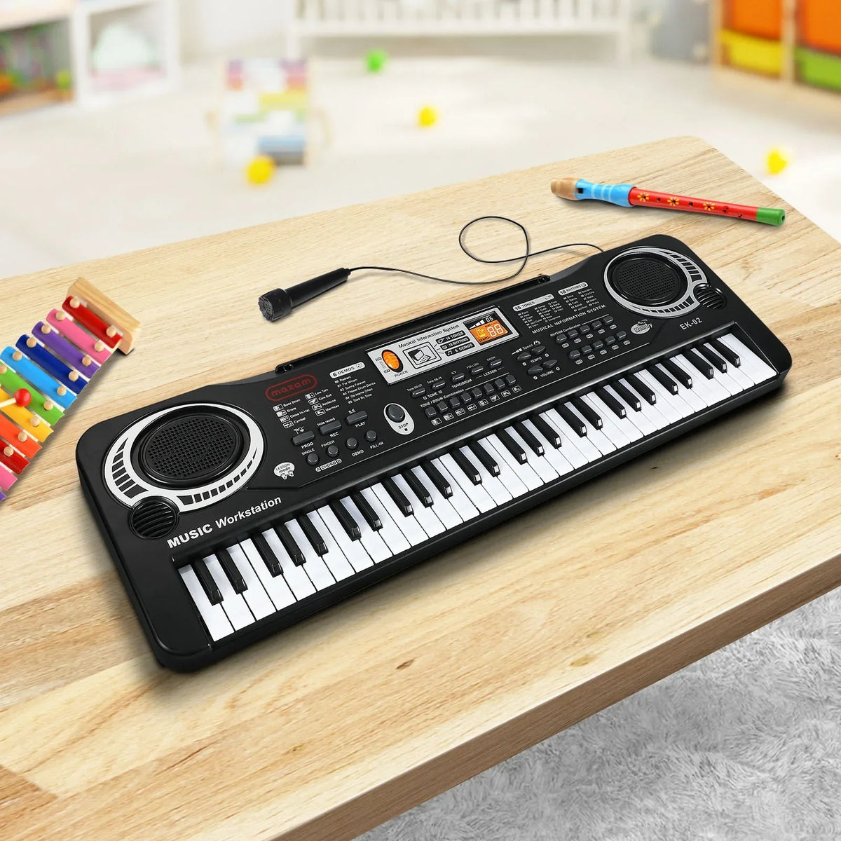 EK-02-BK Mazam 61 Keys Piano Keyboard Electronic Musical Kids Toy Gift With Microphone