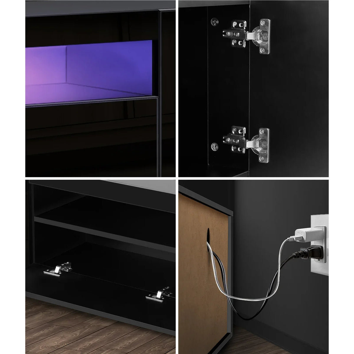 EU-BD-D3-180-BK-AB Oikiture Entertainment Unit TV Stand Cabinet Gloss RGB LED Black 180CM