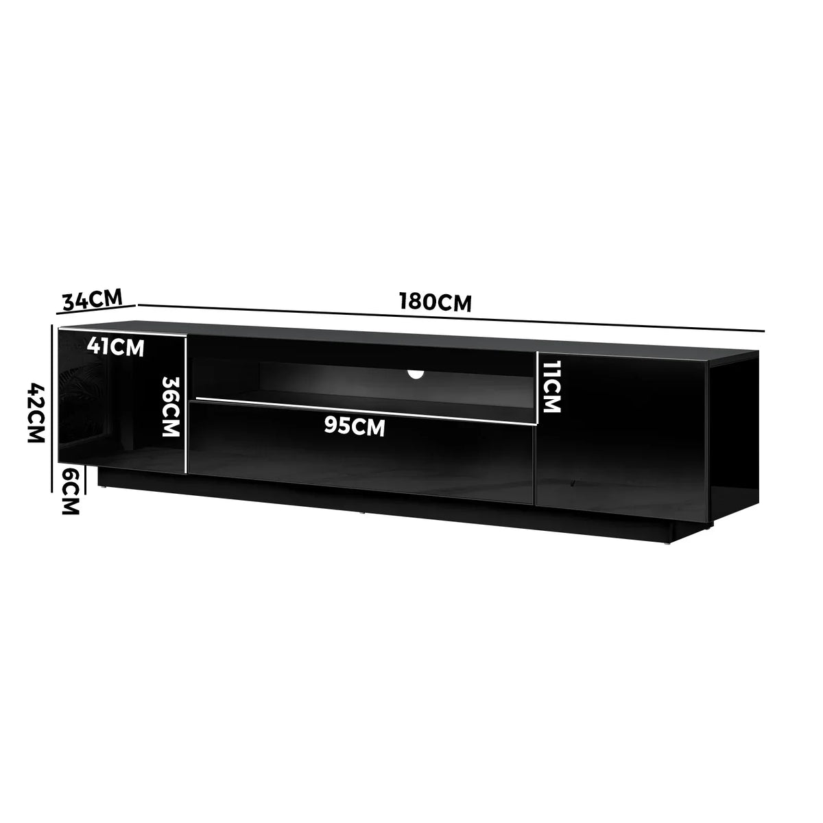 EU-BD-D3-180-BK-AB Oikiture Entertainment Unit TV Stand Cabinet Gloss RGB LED Black 180CM
