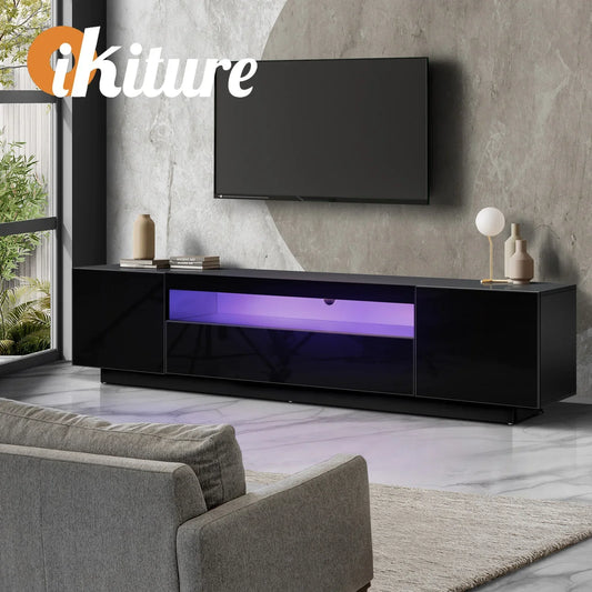 EU-BD-D3-180-BK-AB Oikiture Entertainment Unit TV Stand Cabinet Gloss RGB LED Black 180CM