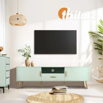 EU-TOMX-160-GN-AB Oikiture TV Cabinet Entertainment Unit Stand 160cm Storage Drawer Shelf Green