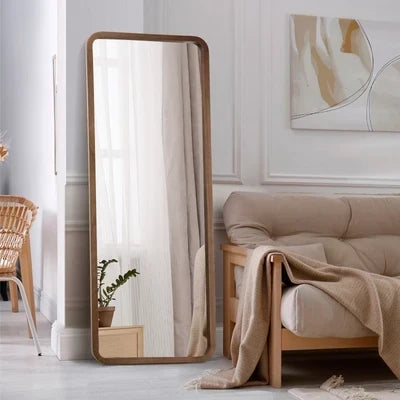 FM-B-RECT-18070-WN Oikiture Full Length Mirror 180x70cm Rectangle Dressing Floor Mirrors Walnut