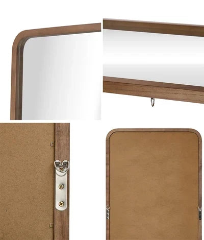 FM-B-RECT-18070-WN Oikiture Full Length Mirror 180x70cm Rectangle Dressing Floor Mirrors Walnut