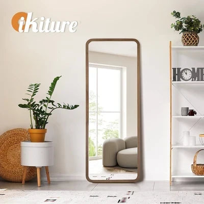 FM-B-RECT-18070-WN Oikiture Full Length Mirror 180x70cm Rectangle Dressing Floor Mirrors Walnut